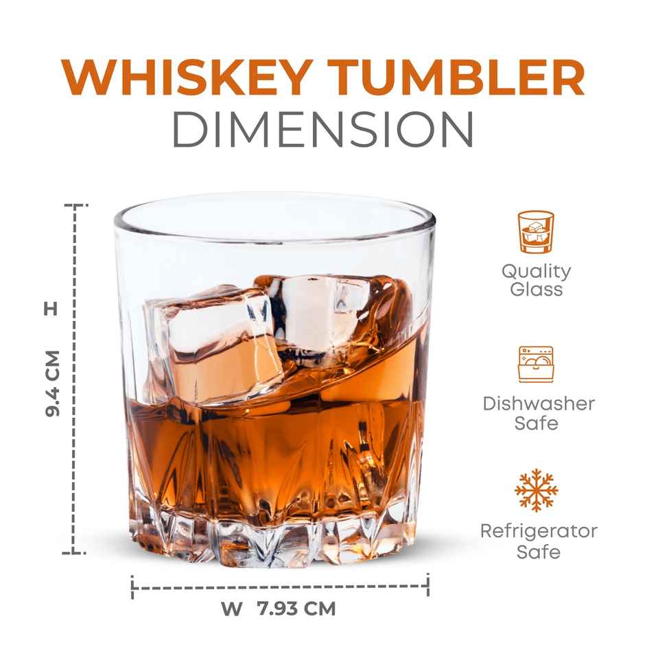 Classic Whisky Glass Tumbler Set | Durable Premium Clarity | 6 pc | 350 ml | Yera Glassware