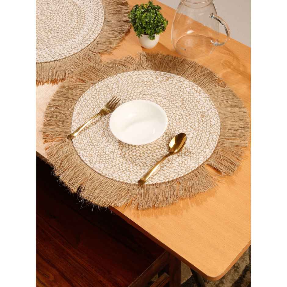 Hosta Homes Natural Jute Frilly Pattren Reversible Table Place Mats Pack of 6