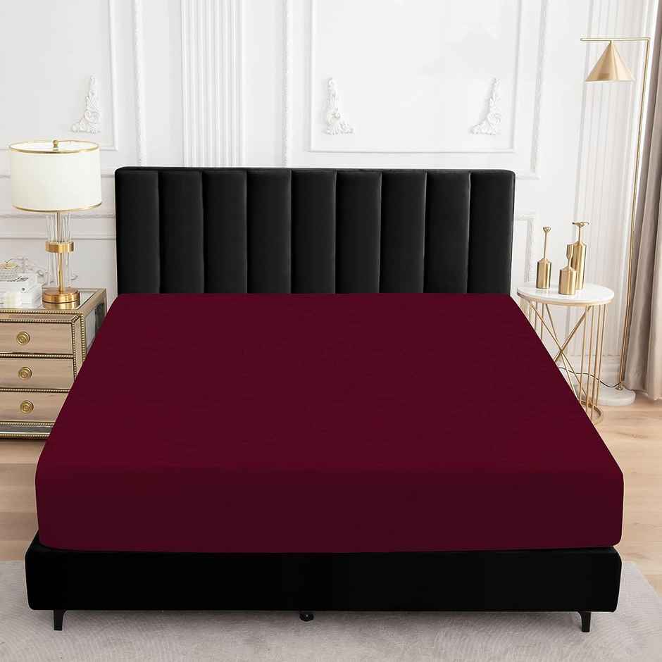 BAY6 Maroon Terry Cotton 220 GSM Waterproof Mattress Protector For King Size Bed
