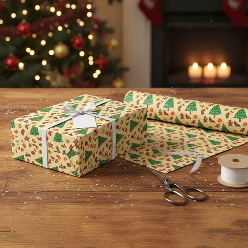 Xmas Tree Beige Wrapping Paper | Mad Over Print