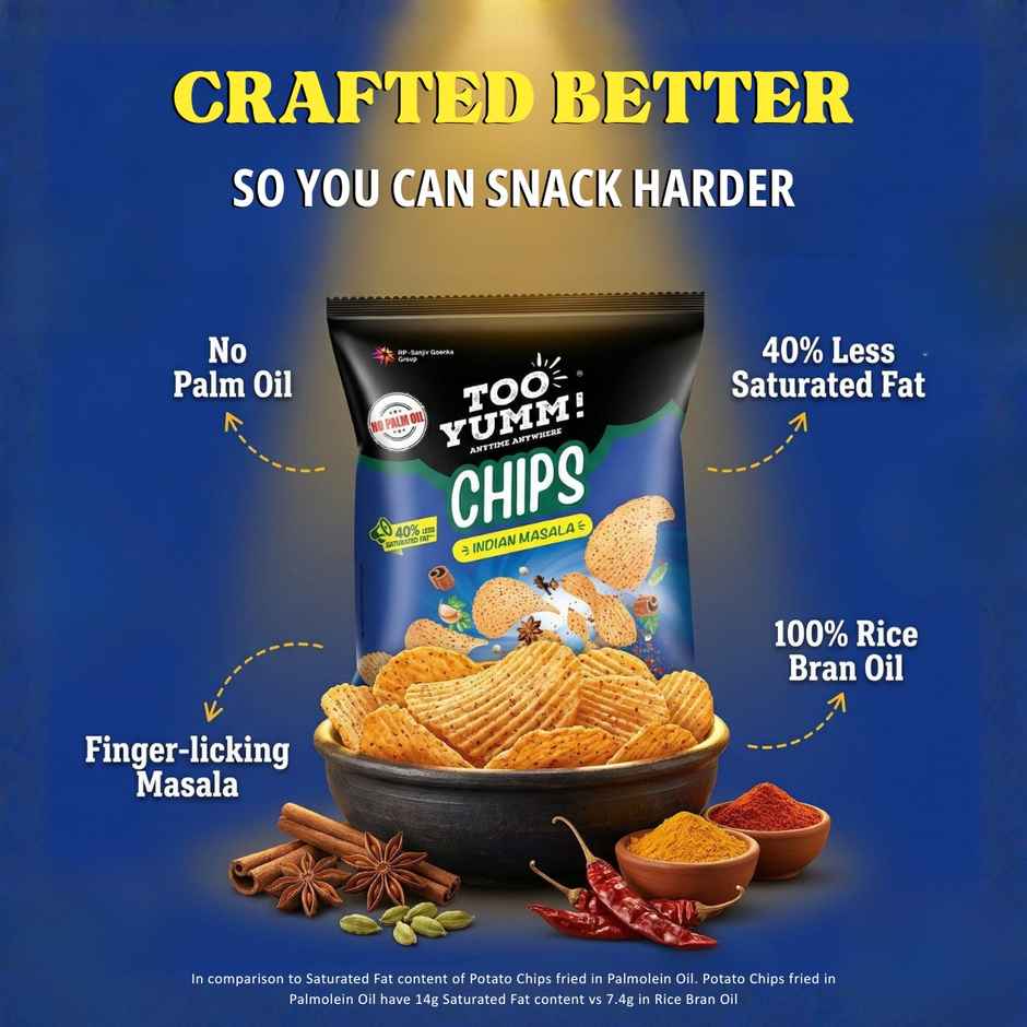 Too Yumm Indian Masala Potato Chips, 40% Less Saturated Fats, No Palm Oil Healthy Spicy Chips