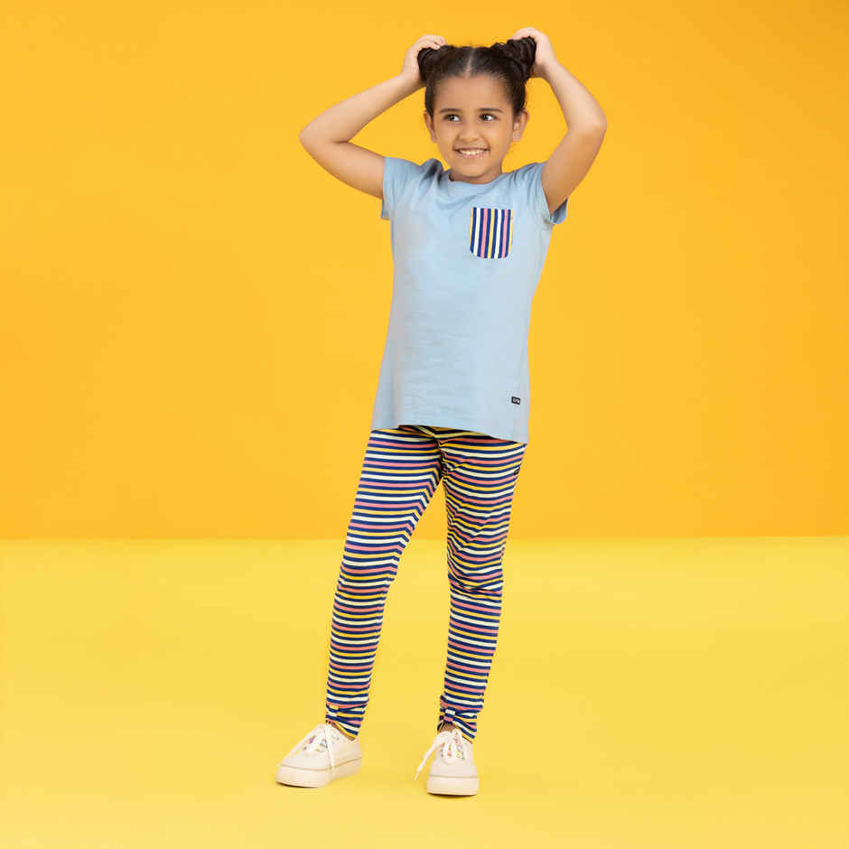 XY Life Girl's Arcade Intelliease Combed Cotton T-shirt | Ice Blue - 11 to 12 years