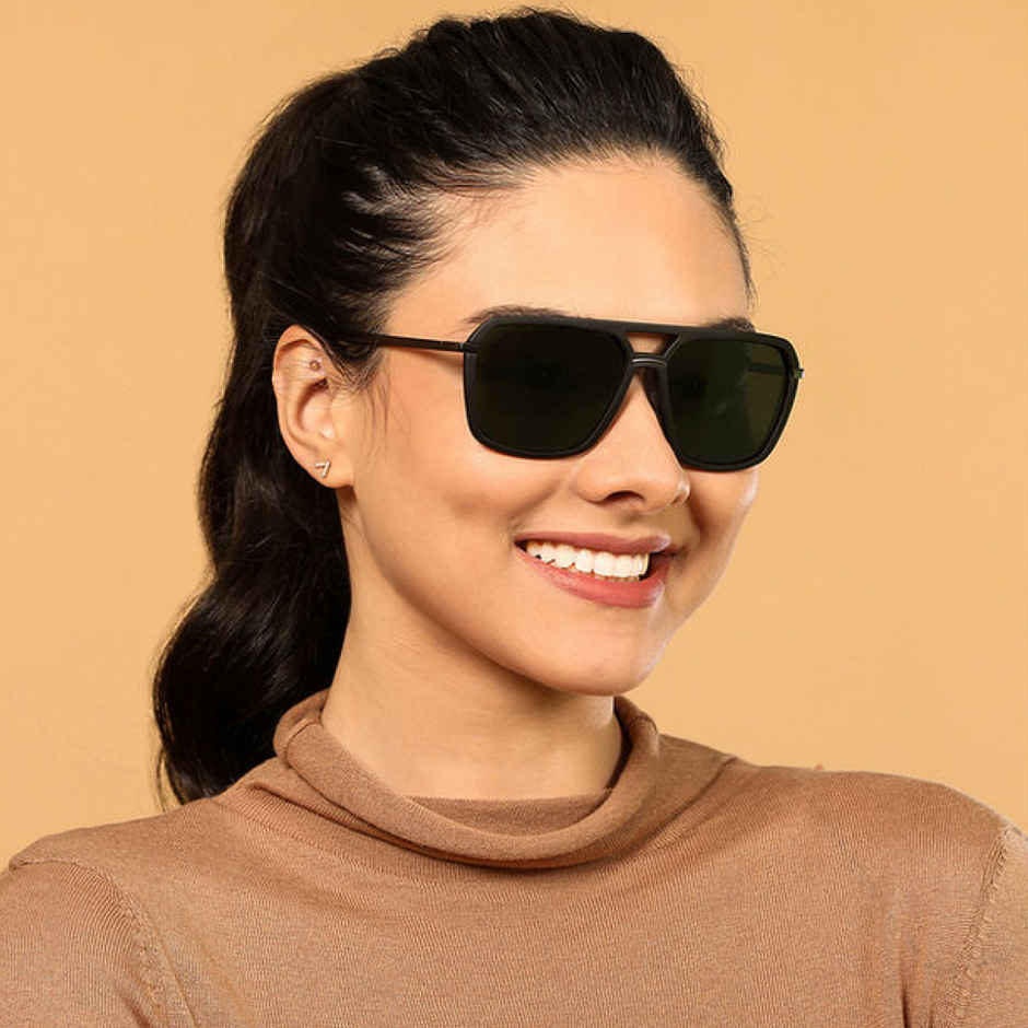 Vincent Chase By Lenskart Unisex Polycarbonate Sunglasses | Black and Green - L