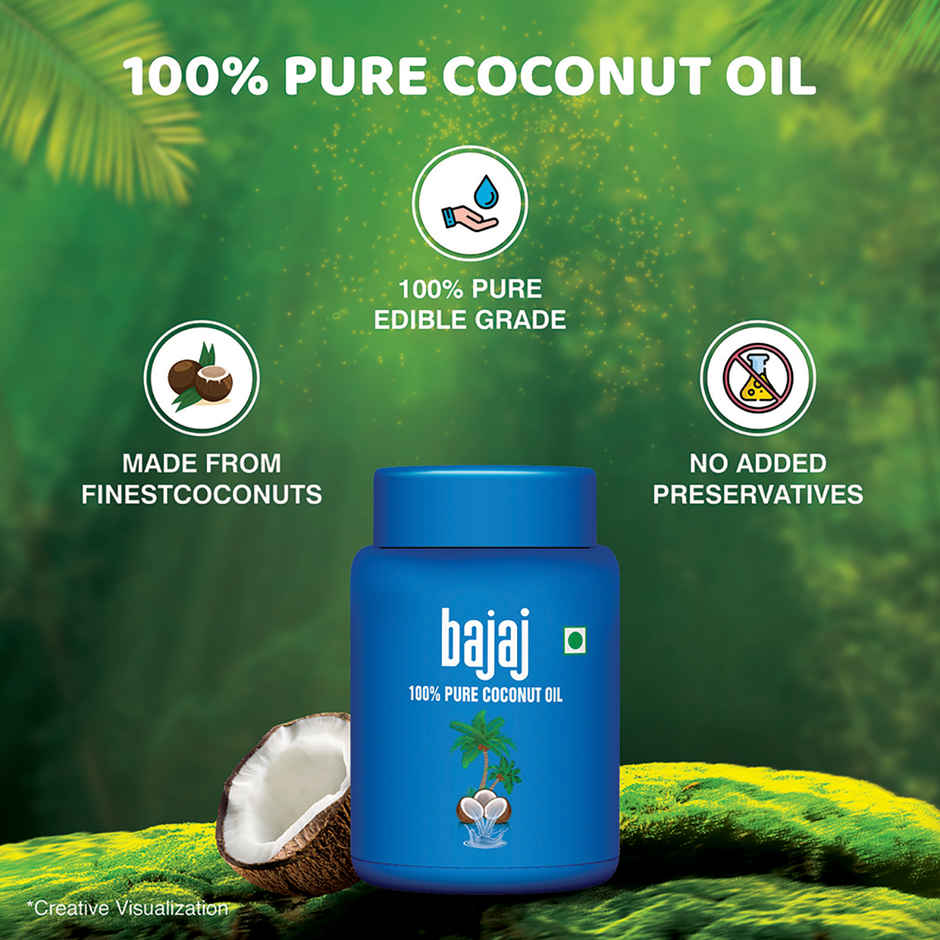 Bajaj 100% Pure Coconut Oil - Wide Mouth Jar | Made with Premium Grade 1 Quality Coconuts