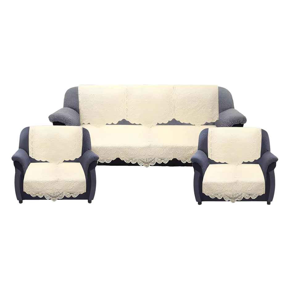 Kuber Industries Premium 5 Seater Sofa Cover | Chikankari Cotton | 10 Pieces | Cream