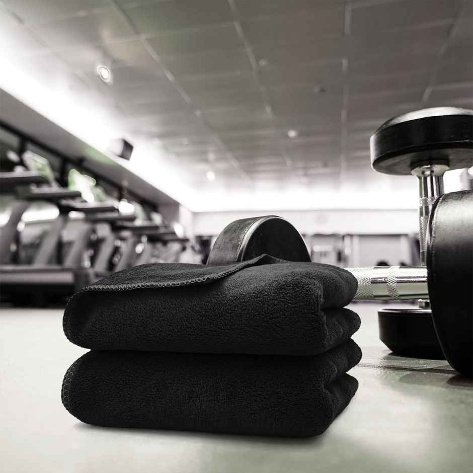 Sassoon Microfiber Gym-Sports Towel | 450 GSM | Black | Pack of 2 | 40 x 60 cm