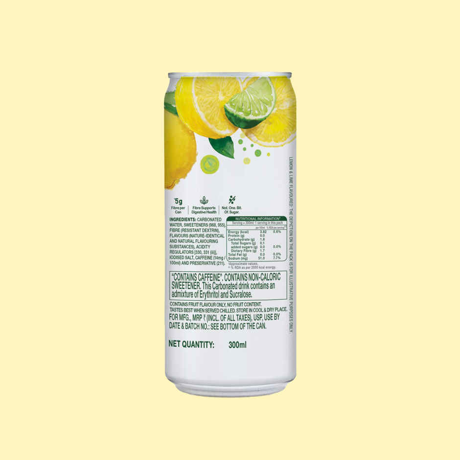 Paper Boat Zero Prebiotic Soda Lemon Lime, 5g Fibre, Caffeinated Sugar Free Cold Drink