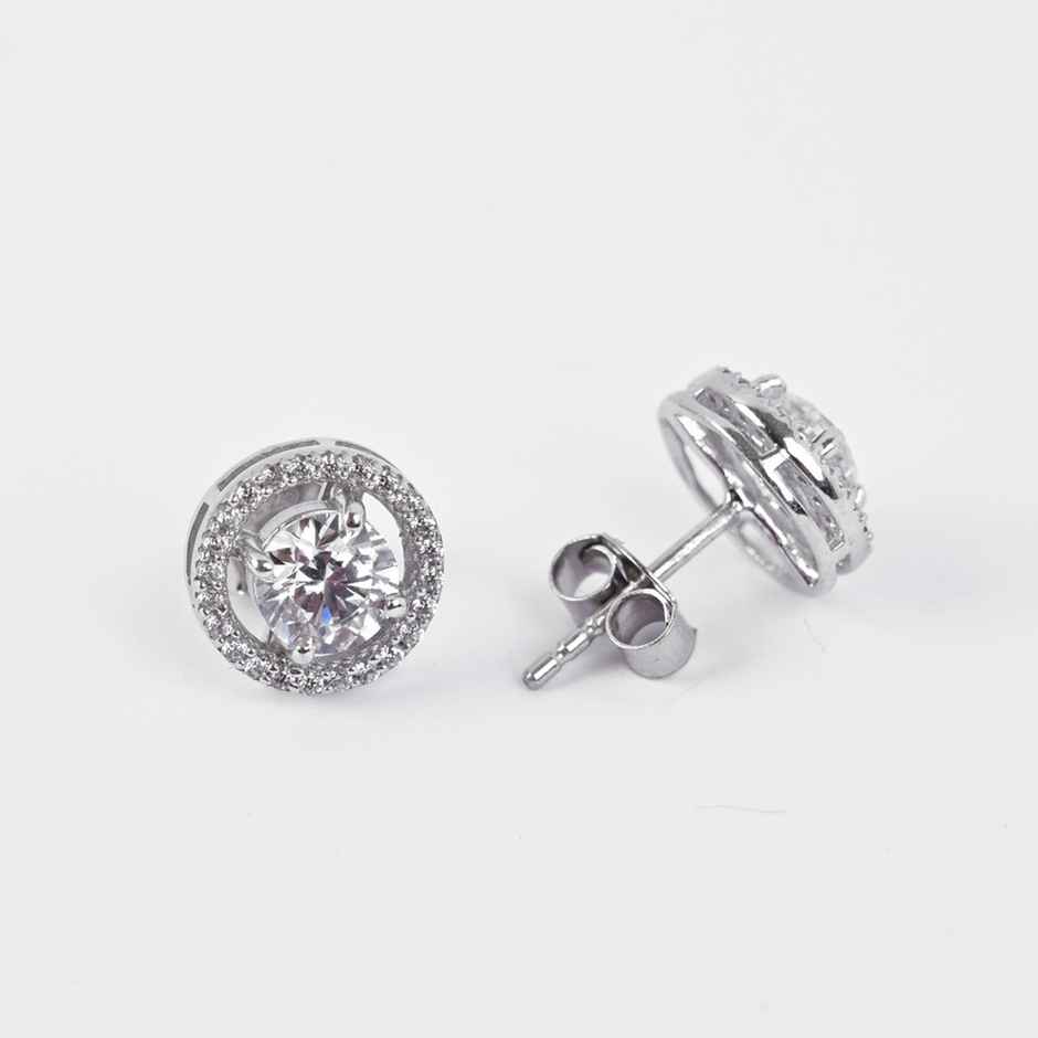 Clara 925 Sterling Silver Halo Round Solitaire Stud Earrings | Platinum Plated | Swiss Zirconia