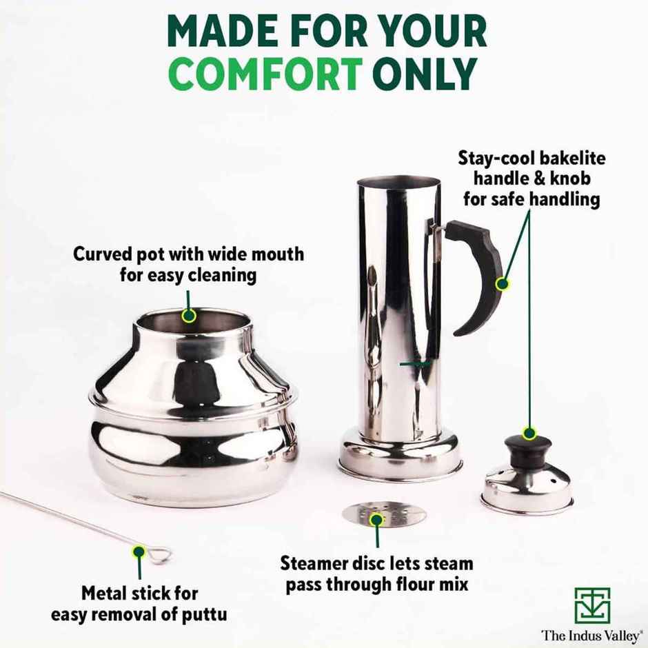 The Indus Valley Stainless Steel Puttu Maker With Bakelite Handle | 1.3 L | 0.46Kg Gas & Induction