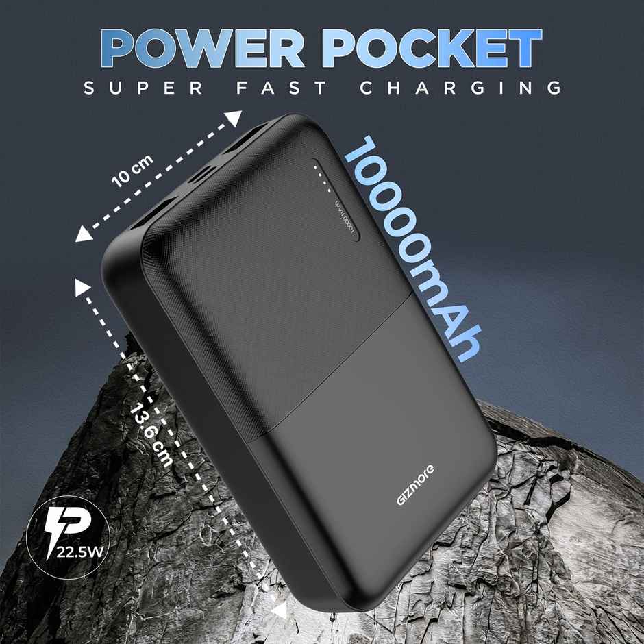 Gizmore 10000 mAh compact Power Bank with 22.5W Fast Charging for iPhone | Android | Pocket Size