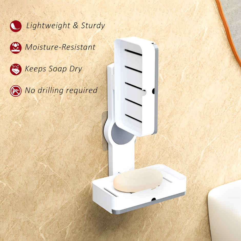 Zedak 2-in-1 Shelf Adhesive Bathroom Plastic Soap Case/ Holder | White
