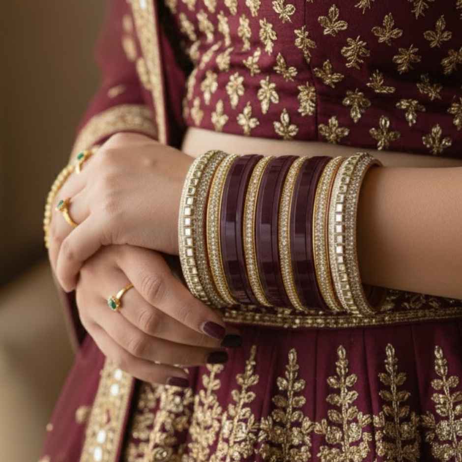 The Opal Factory Diamante Chuda Set | Maroon - Size 2.6