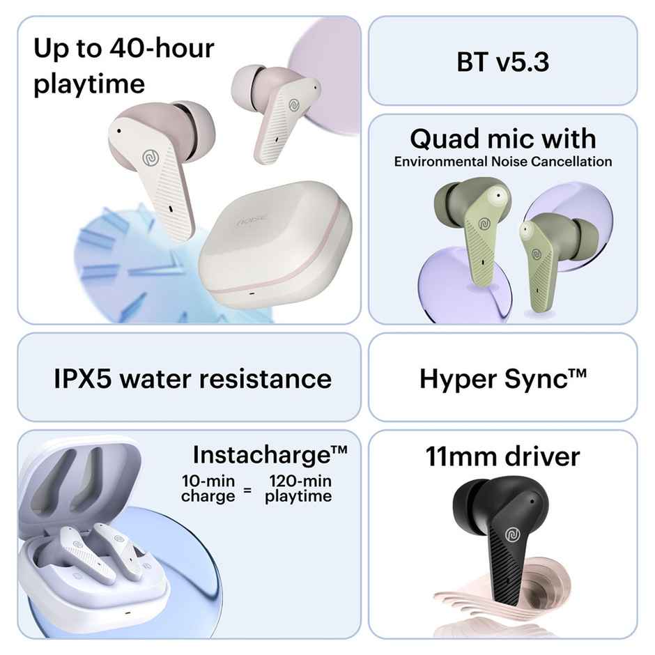 Noise Buds VS102 Neo TWS Earbuds with 40 Hrs Playtime, Environmental Noise Cancellation, Quad Mic Bluetooth - Deep wine
