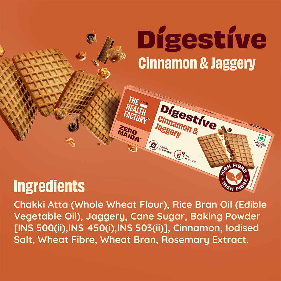 The Health Factory Super Fibre Digestive Cookie Biscuits - Cinnamon & Jaggery | Zero Maida