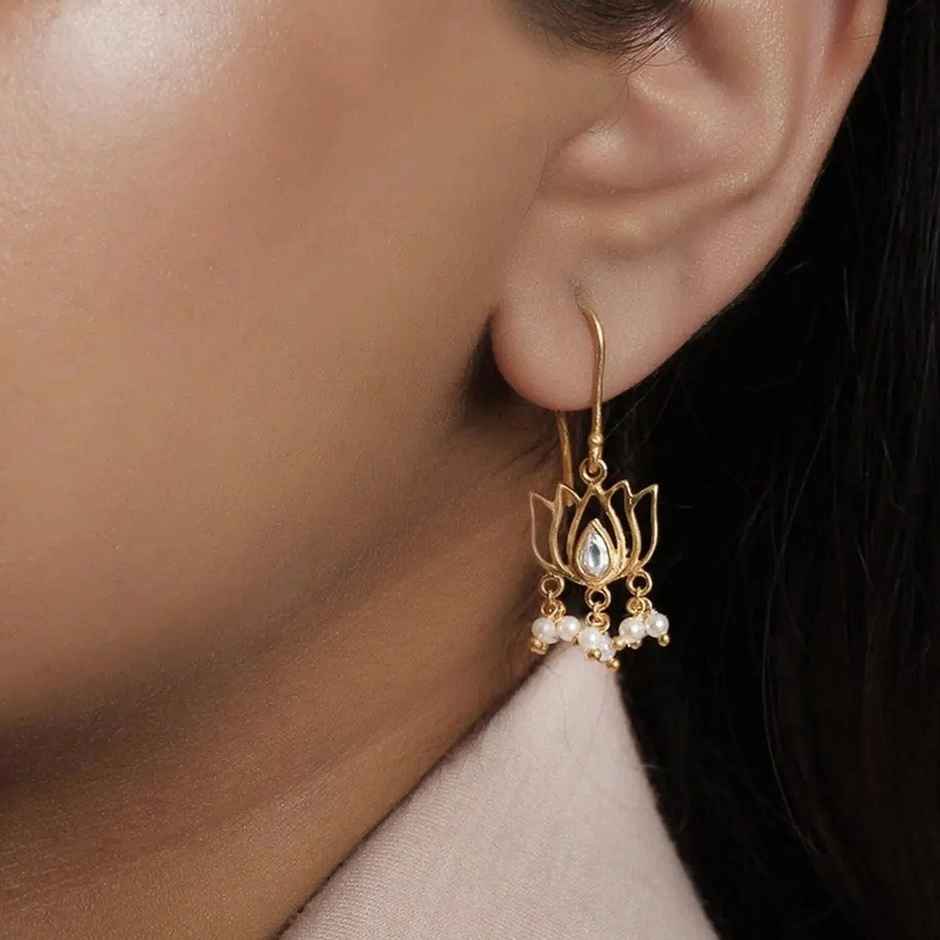 Unniyarcha 925 Silver Lotus Gold Plated Earrings