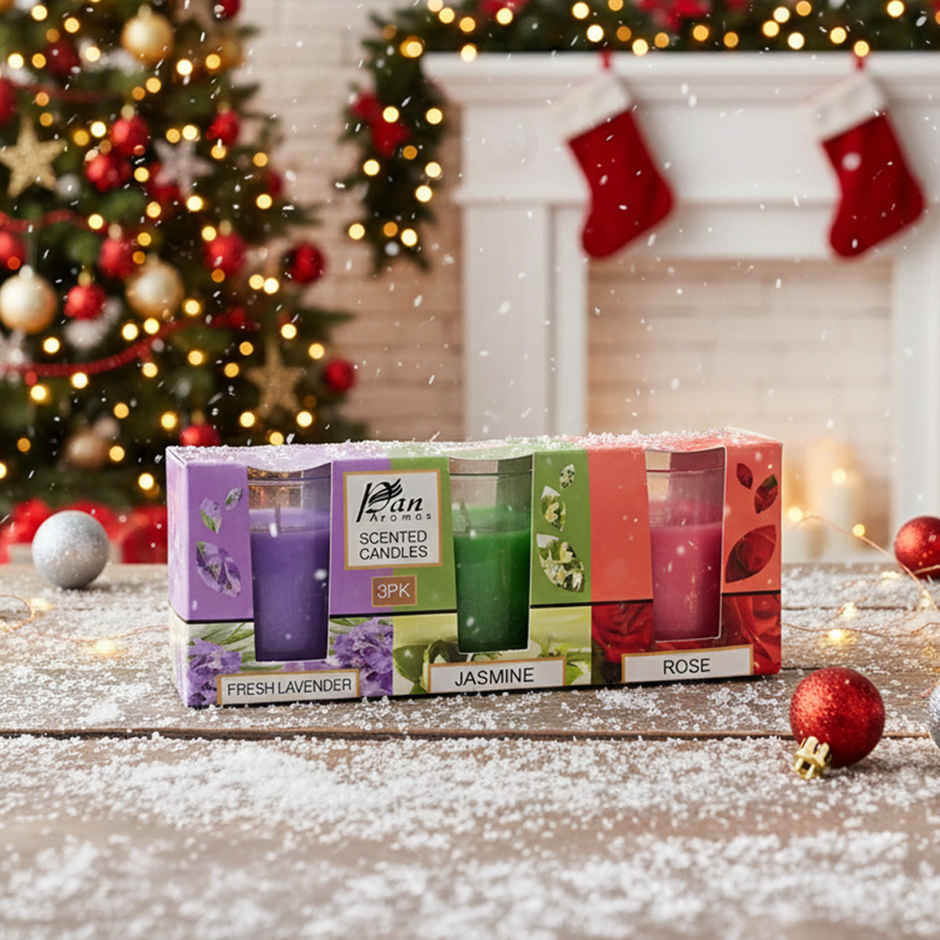 Pan Aromas 3|Pack Shot Glass Candle | Rose | Jasmine | Lavender