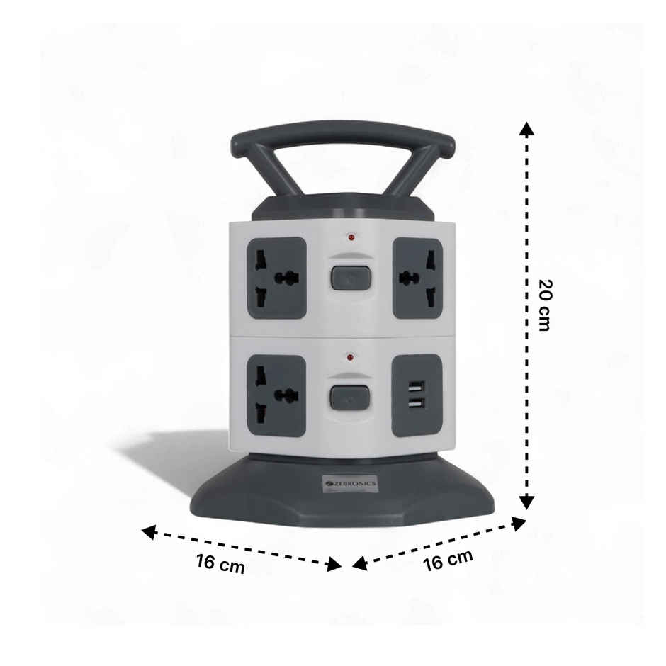 Zebronics Ts3320 Usb Tower Extension Socket With 7 Universal Socket 2 Usb Ports 2.8M Cable 250V