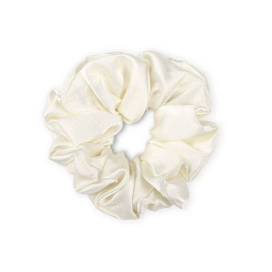 Mueras Silk Satin Hair Tie Scrunchie White