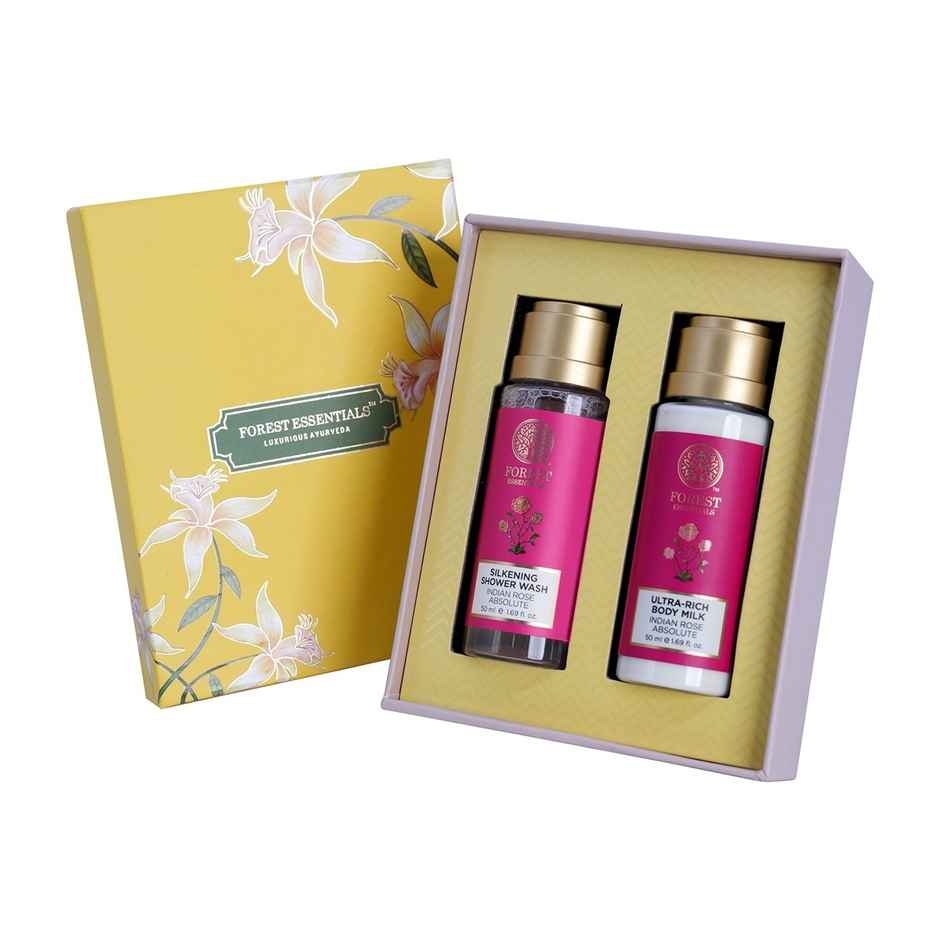Forest Essentials Indian Rose Body Care Gift Box | Shower Wash & Body Milk Duo