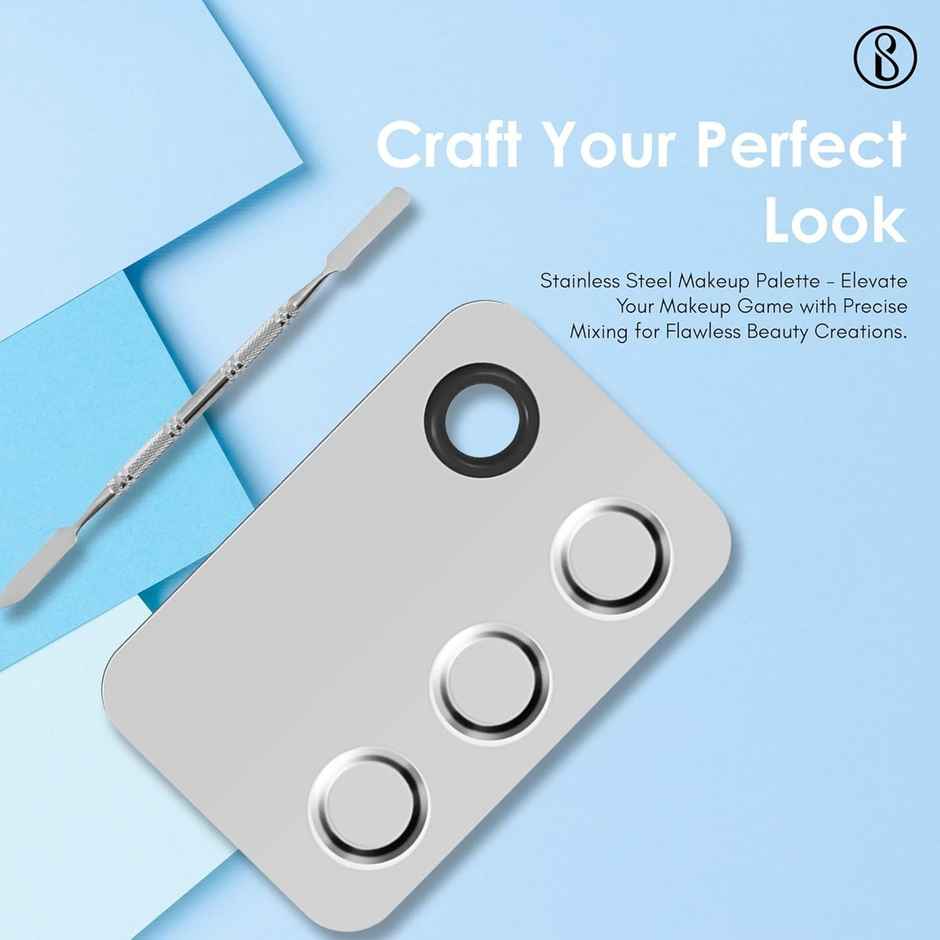 Beaute Secrets Cosmetic Makeup Palette with Spatula Artist Tool for Mixing Silver