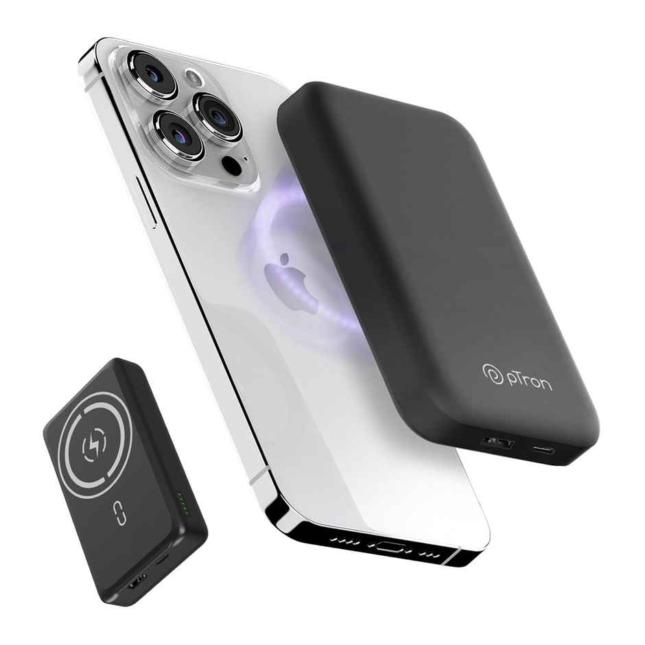 pTron Dynamo Arc 10000 mAh Power Bank | 22.5W Usb Fast Charging | 15W Magnetic Wireless Charging - Black