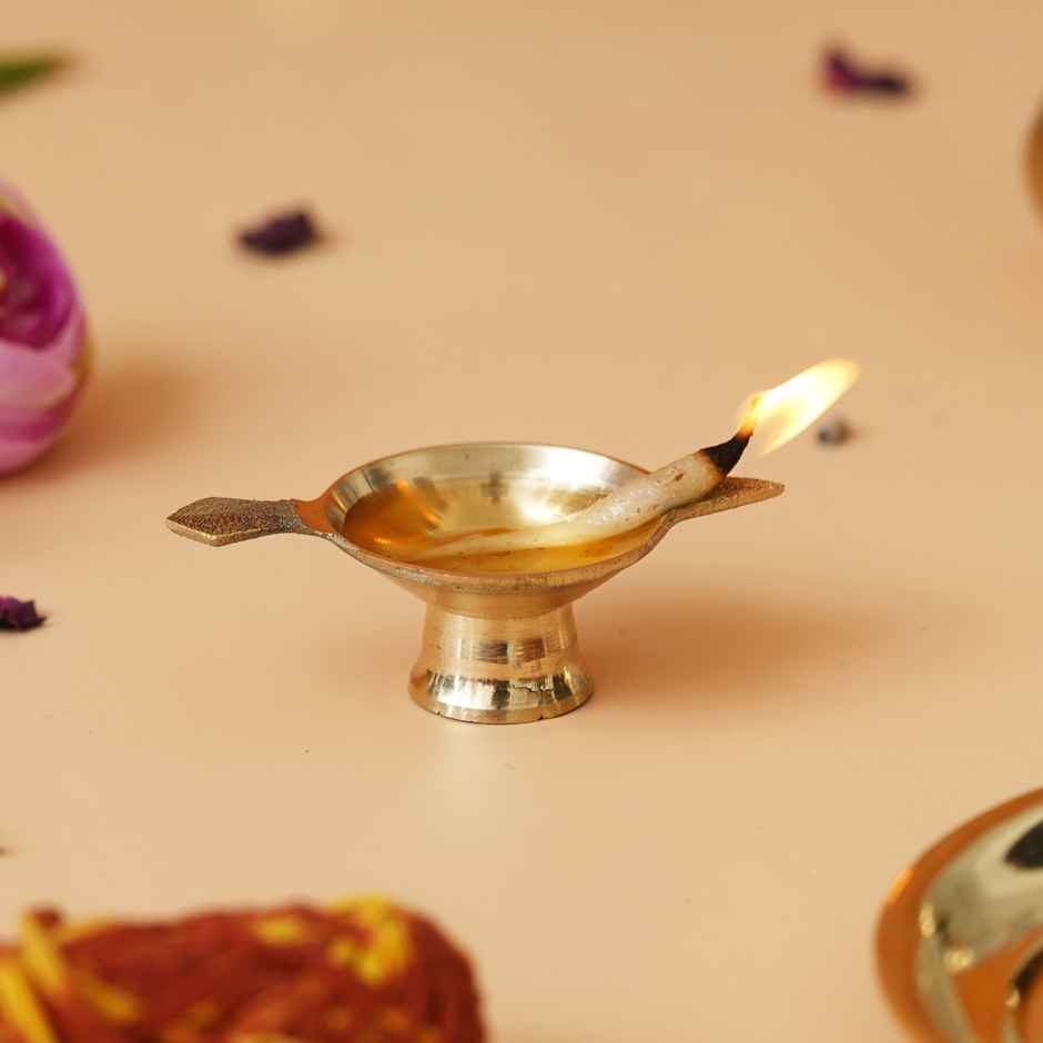 Golden Decorative Brass Diya With Stand And Holder | Traditional | Diya-Home | Ecraftindia