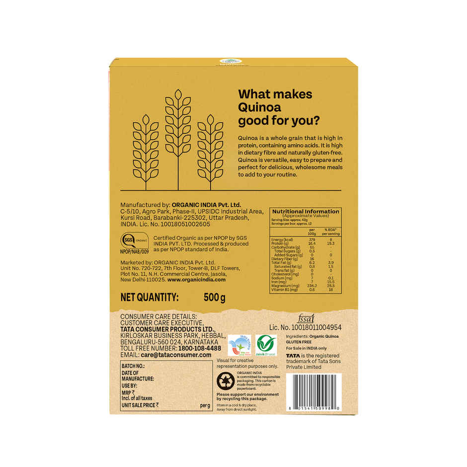 A TATA Product - Organic India Quinoa, Nutrient-Rich Whole Grain, Protein-Rich, Gluten-Free