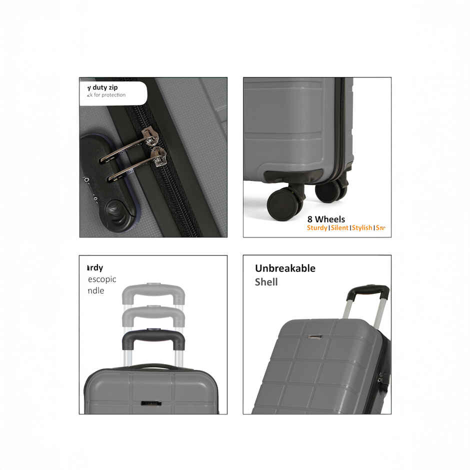 Teakwood Leathers Unisex Solid Hard Sided Cabin Size Trolley Bag | Grey