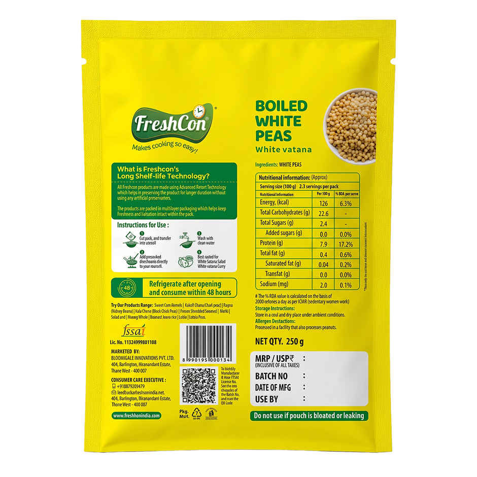 Freshcon Boiled White Vatana | White Peas