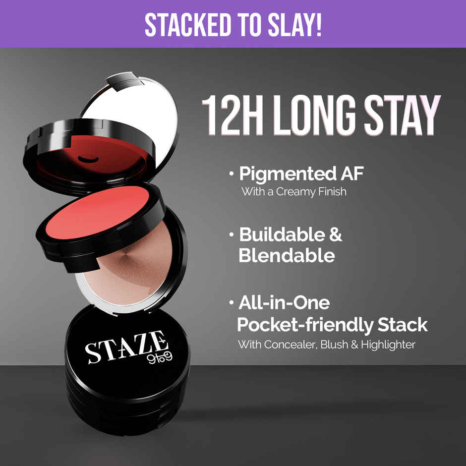 Staze Triple Treat Stacked Face Palette with Concealer, Blush & Highlighter
