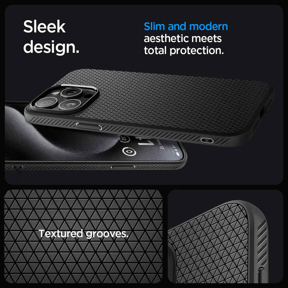 Spigen Liquid Air Back Cover Case Compatible with iPhone 15 Pro Max (TPU | Matte Black)