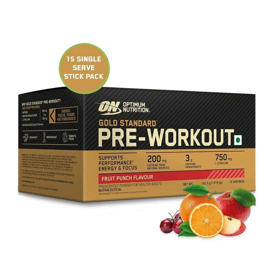 Optimum Nutrition (On) Pure Whey Gold Standard Powder Double Rich Chocolate 2 Lb (907g) & Optimum Nutrition Pre-Workout Fruit Punch Flavour (142.5g) Combo