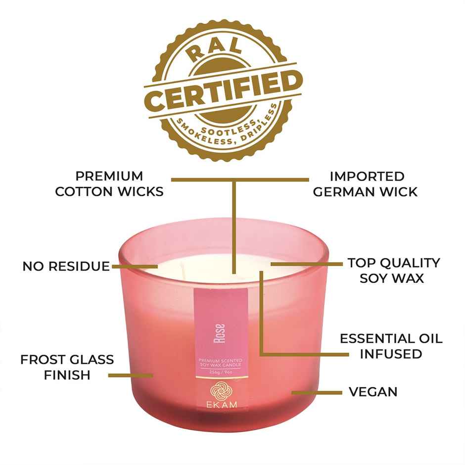 Ekam Rose Scented 3 Wick Soy Candle