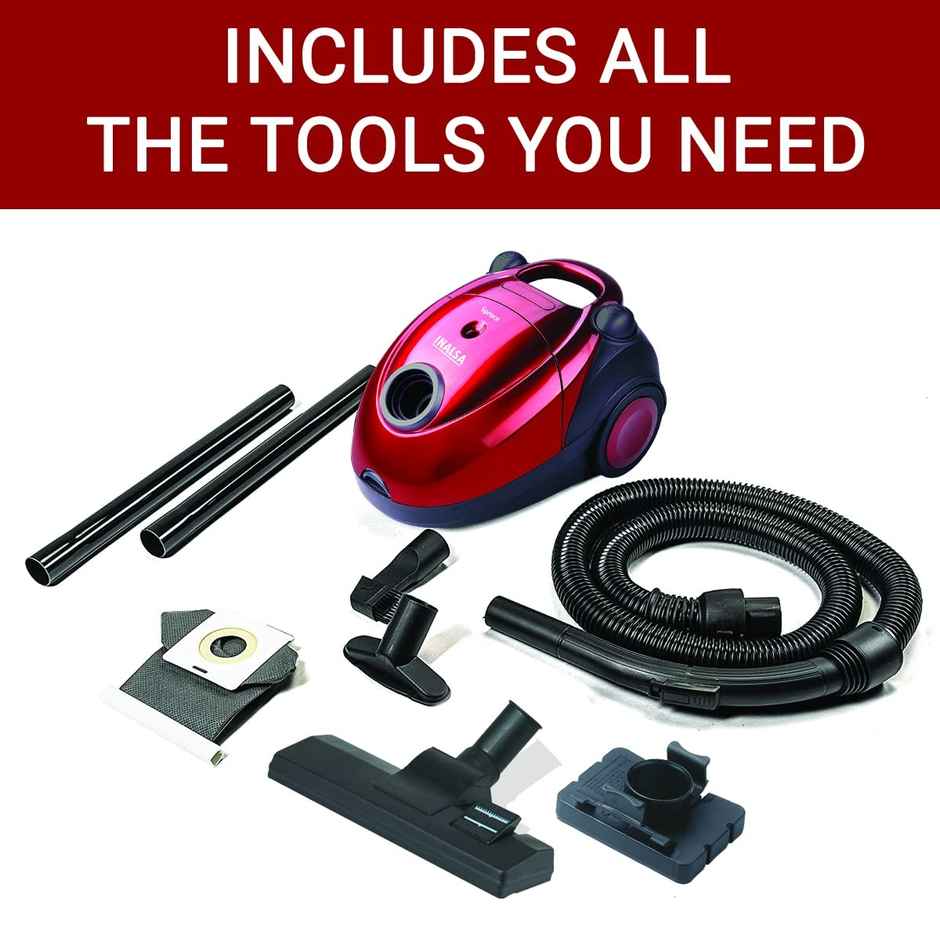 INALSA Vacuum Cleaner for Home Spruce-1200W,with Blower Function,Reusable Cloth dust Bag(Red/Black)