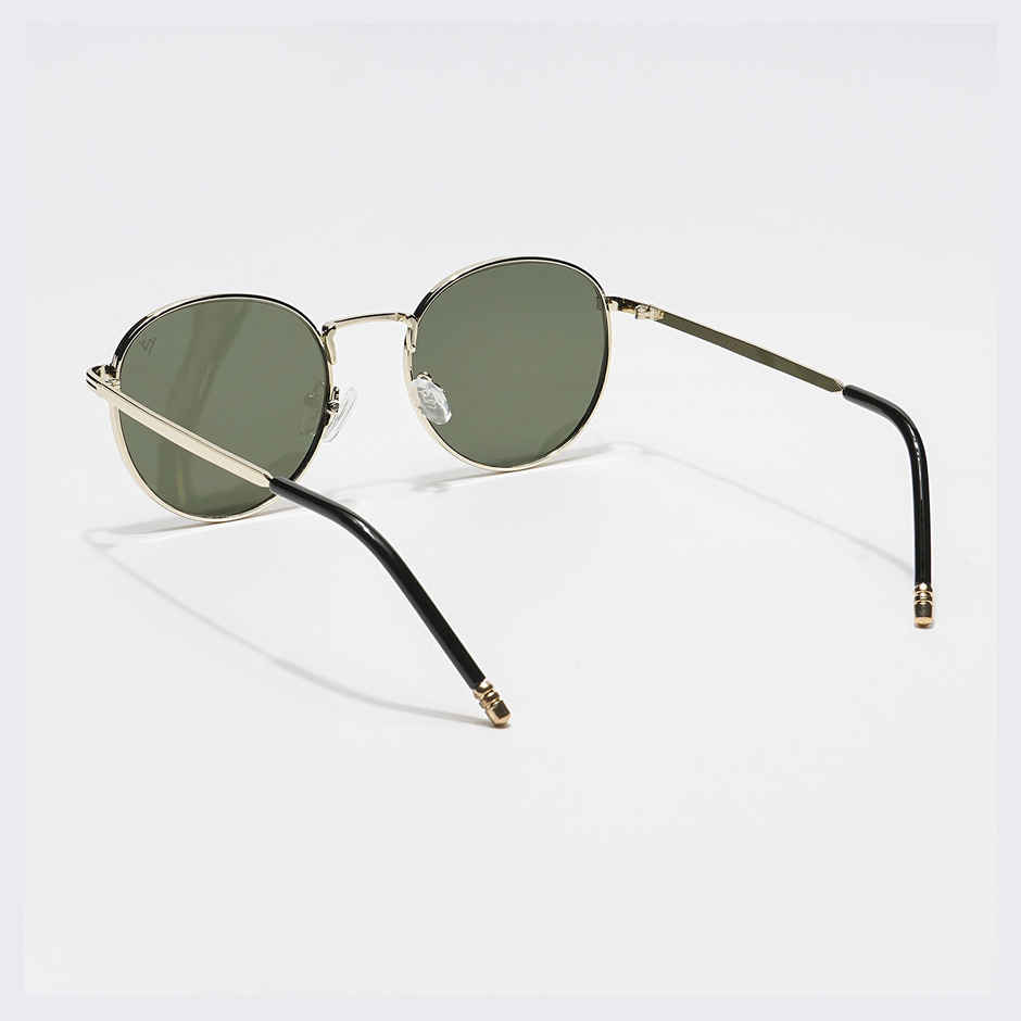 Voyage Unisex Geometric Metal Round Sunglasses | Green and Gold - M