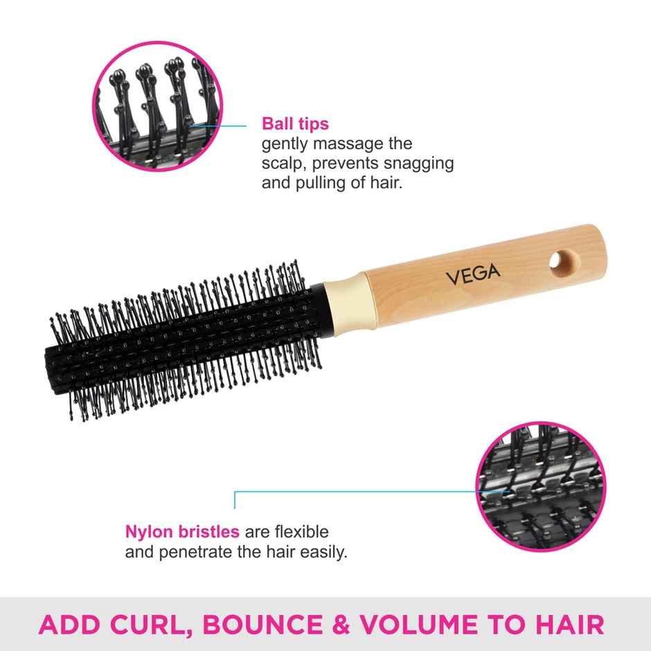 VEGA Round Hair Brush for Adding Curls| Volume and Waves in Hair| Men and Women|E1-RB