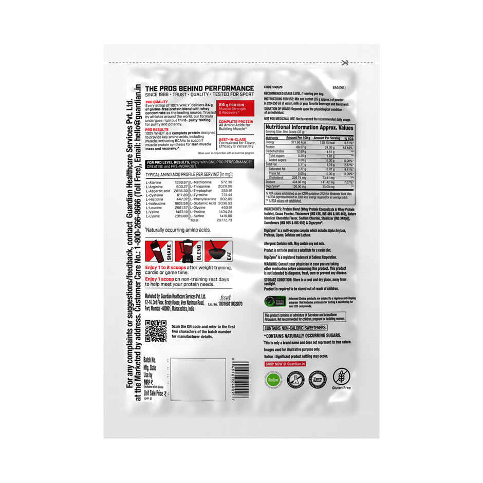 GNC 6 Pro Performance Whey Protein Sachets + Free Shaker