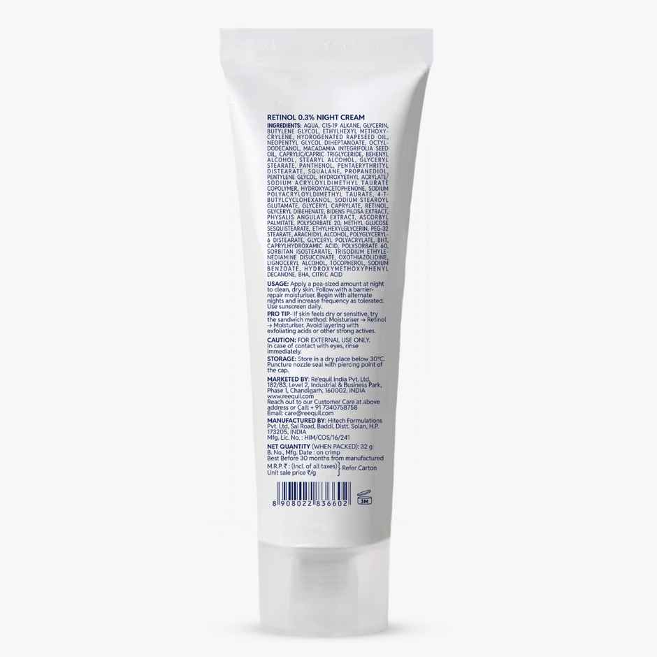 Re'Equil 0.3% Retinol Night Cream | Improves Skin Texture | Reduces Acne | For All Skin Types