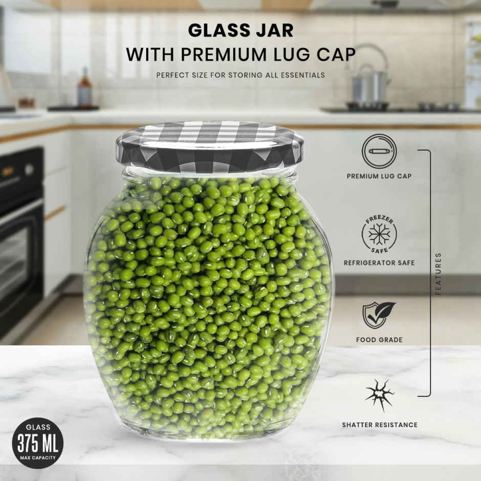 Yera Lucia Storage Jar Set - 3 pcs 375 ml Each - Black Checkered Lids