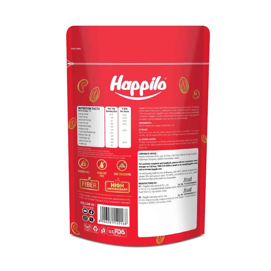 Happilo Premium Californian Dried and Sweet Sliced Cranberries