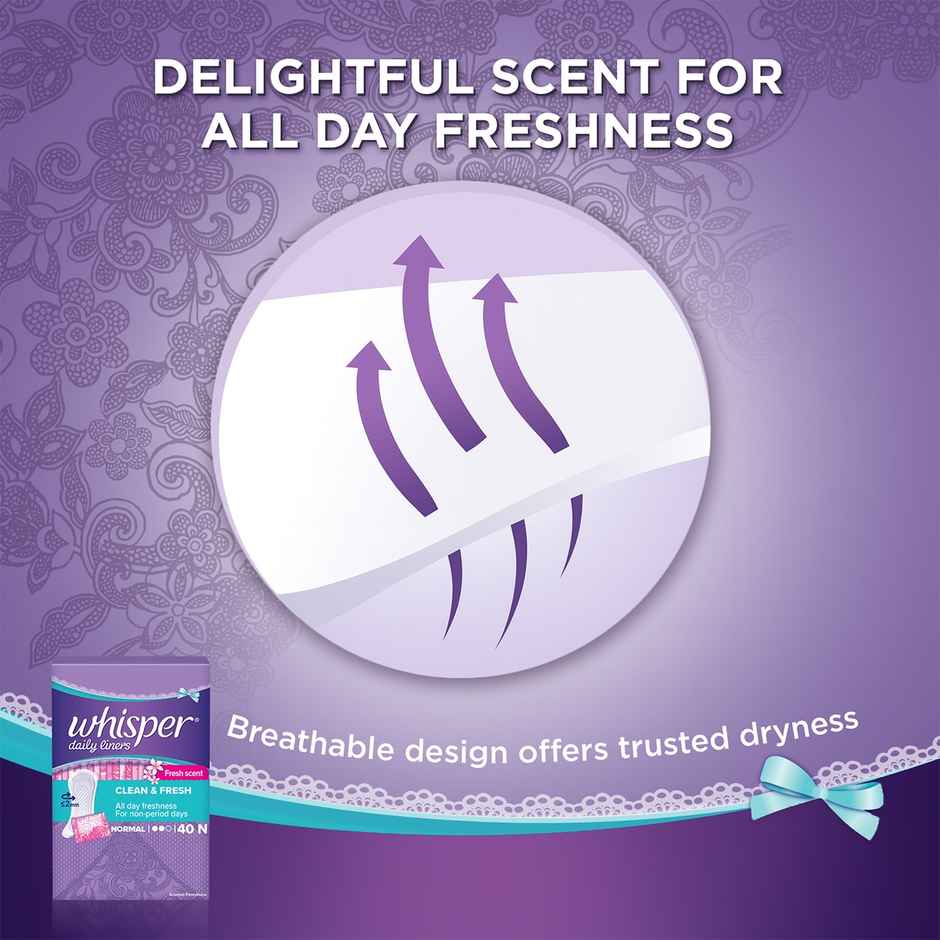 Whisper Daily Liners Clean And Fresh Pantyliner (Pack Of 40)
