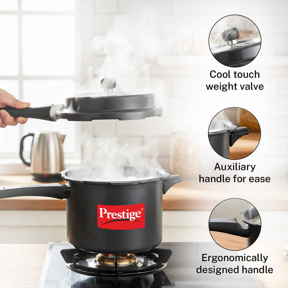 Prestige Popular Svachh HA Pressure Cooker 5L,Control Spillage,Highest Safety,Black,ISI Certified