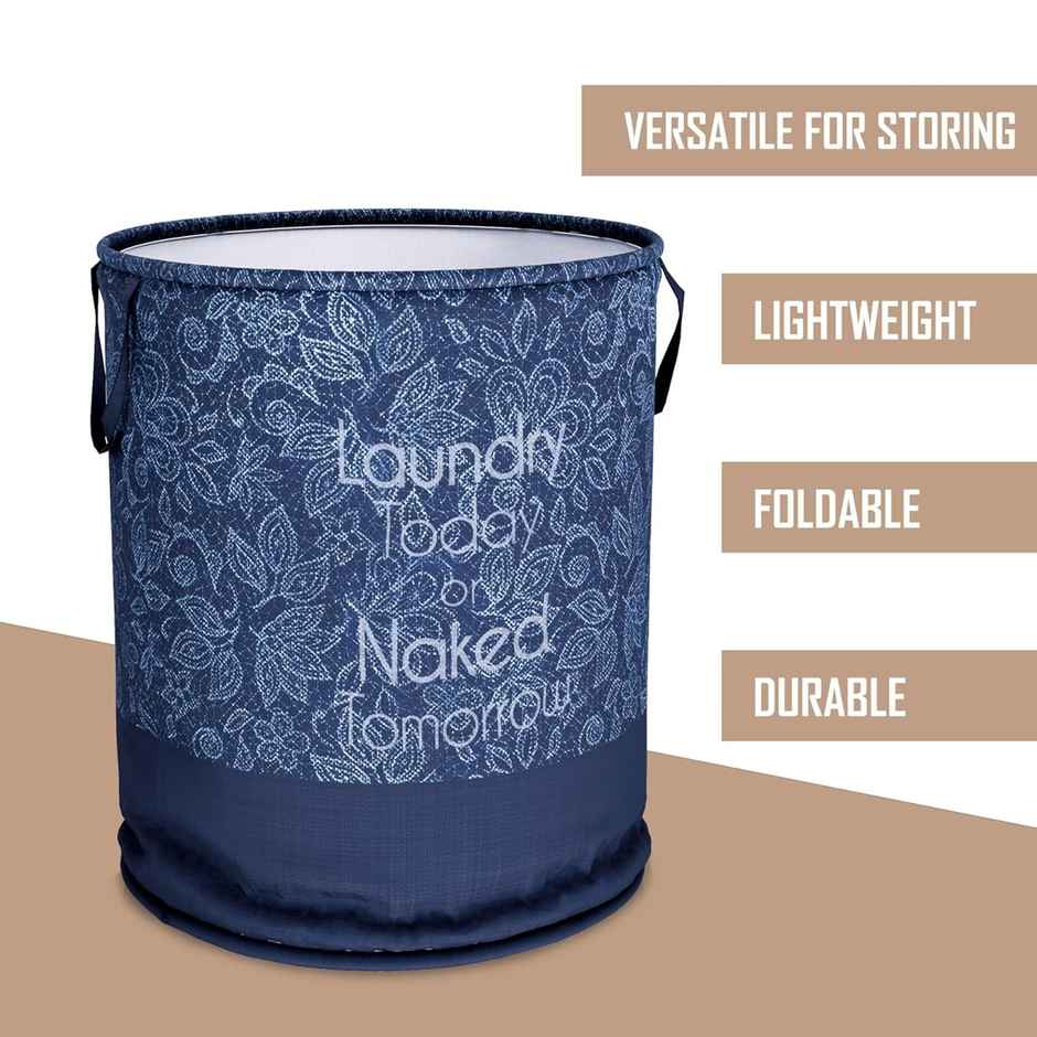 Kuber Industries Non Woven Flower 45 L Laundry Basket for Clothes Storage with Handle|Navy Blue