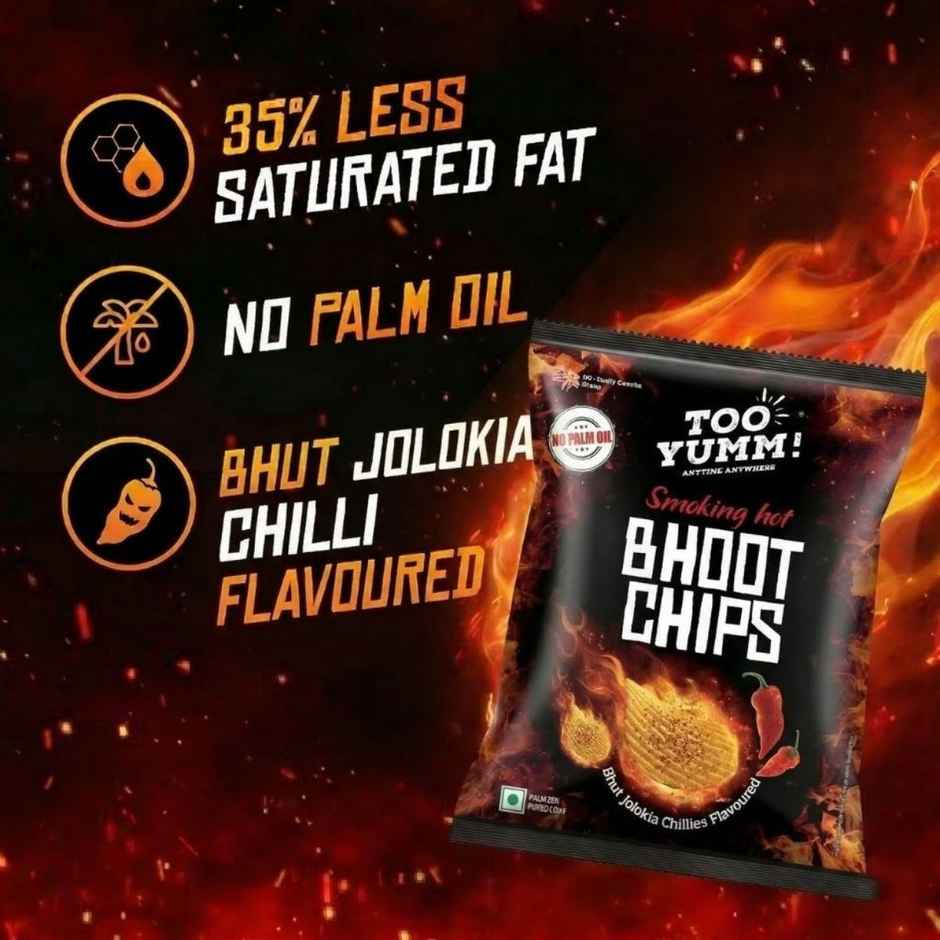 Too Yumm Smoking Hot Bhoot Potato Chips, No Palm Oil Healthy Spicy Chips, 35% Less Saturated Fats