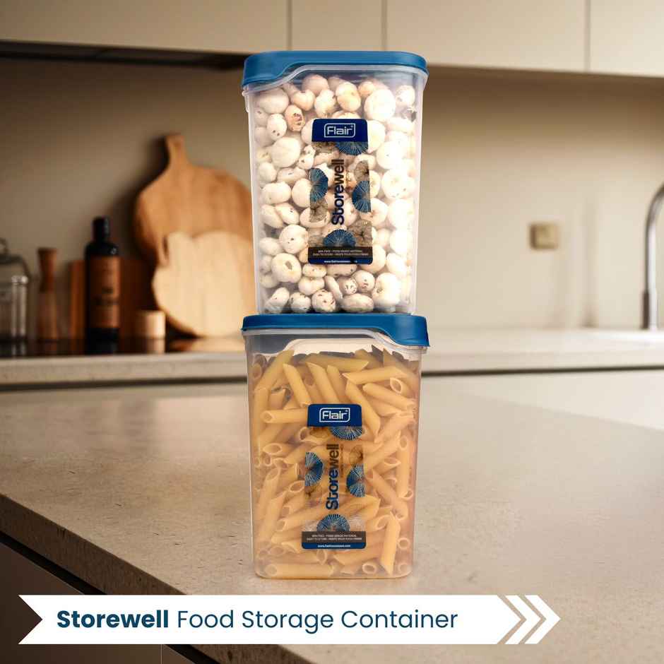 Flair Plastic Storewell Square Food Storage Containers 2400Ml - Set Of 2 (Blue)