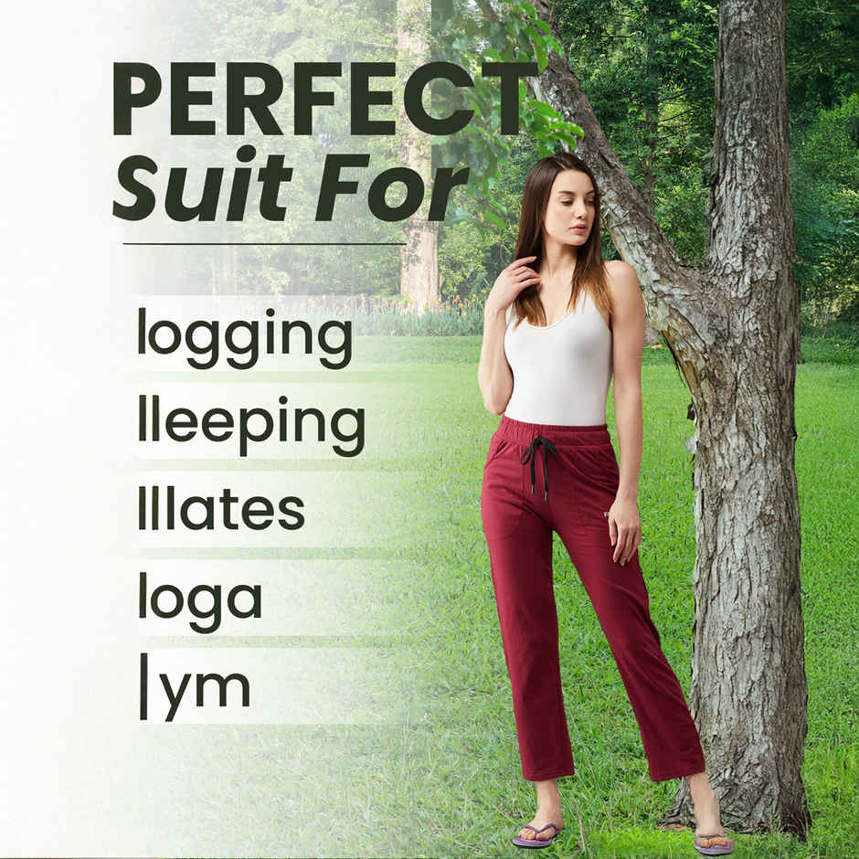 Blinkin Women's Cotton Track Pants With Side Pockets | Maroon Navy - 3Xl