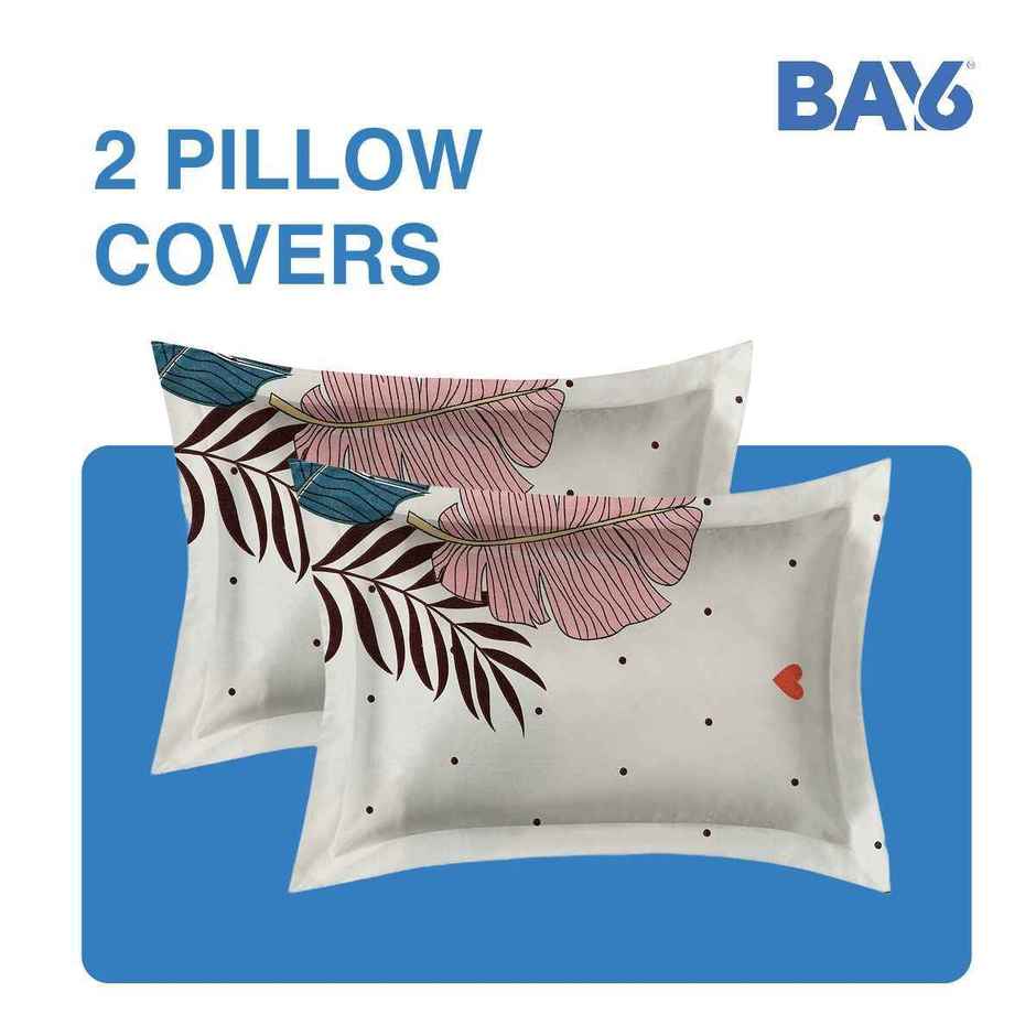 BAY6 120 GSM Leafy Print Double Bedsheet | With 2 Pillow Covers | Cream | 87 x 94 in