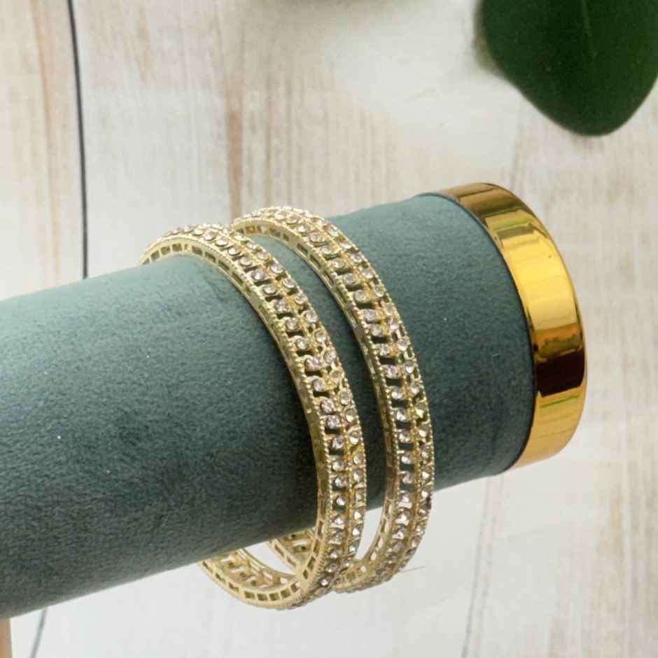 The Opal Factory Metal Bangles Elegant Diamante Leaf Design | Gold - Size 2.6