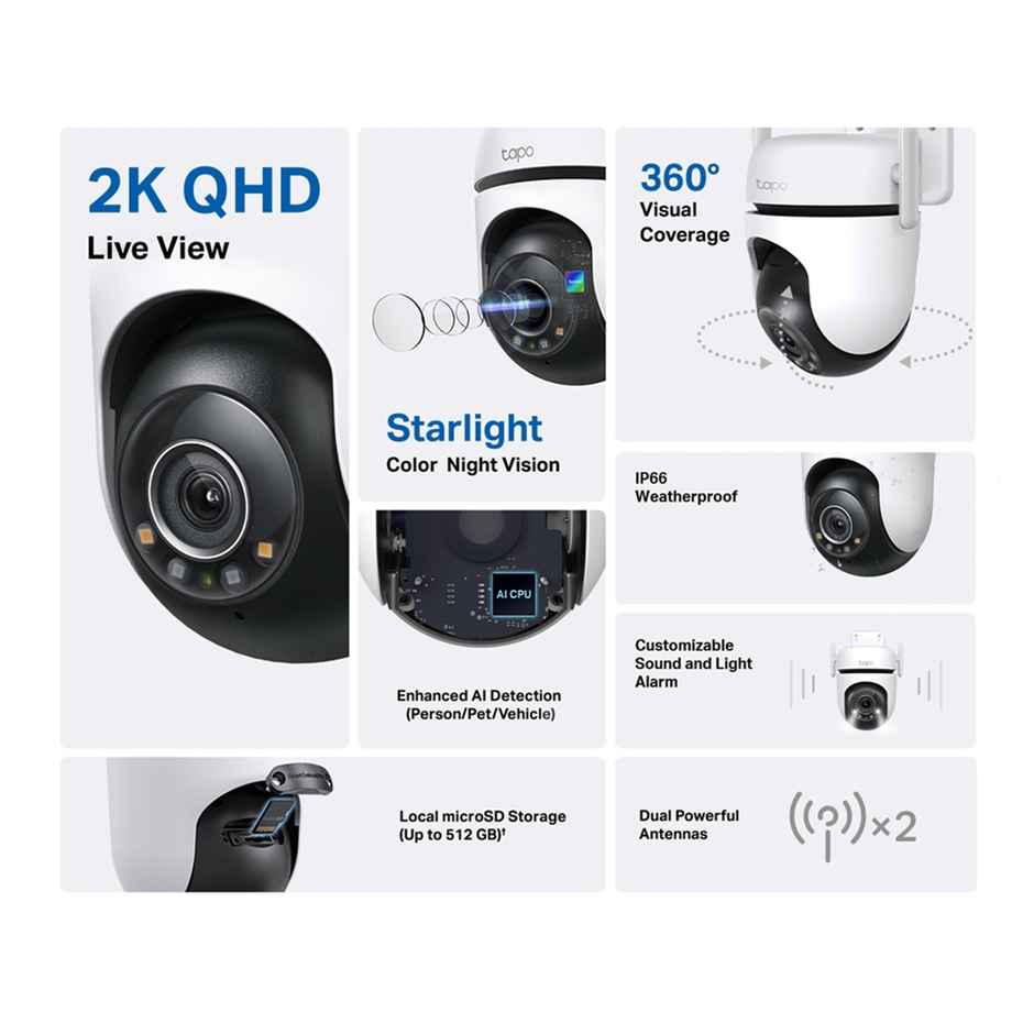 TP-link Tapo C520WS 2K QHD 4MP Outdoor Pan/Tilt Security Wi-Fi Camera, IP66 ,360° Visual Coverage