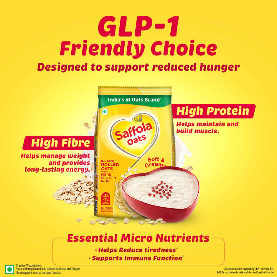 Saffola Oats, Instant Rolled Oats, Soft & Creamy Oats, Power of Protein, Iron & Fibre